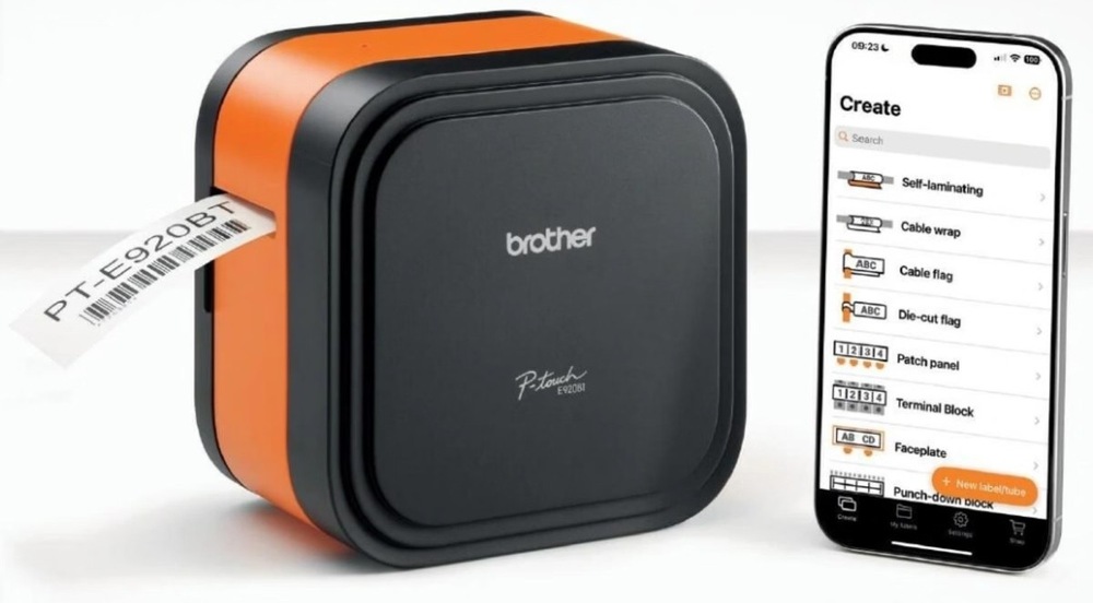 Tiskárna štítků Brother PT-E920BT černá Tiskárna štítků Brother PT-E920BT Bluetooth podporuje rychlé spárování se smartphonem, tabletem nebo počítačem