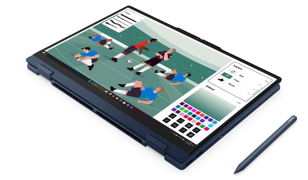 Notebook Lenovo IdeaPad 5 2-in-1 15AHP11 modrý Notebook Lenovo IdeaPad 5 2-in-1 15AHP11 v poloze tabletu s perem