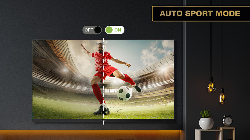 Televize Hyundai HL 327602V Televizor Hyundai – srovnání obrazu s vypnutým a zapnutým režimem Auto Sport Mode při sledování fotbalu