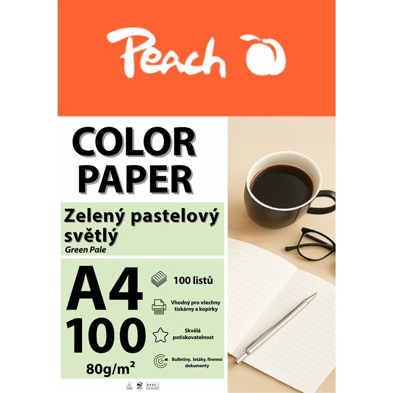 Papíry do tiskárny Peach Color A4 - 100 listů (pastelové světlé) zelené
