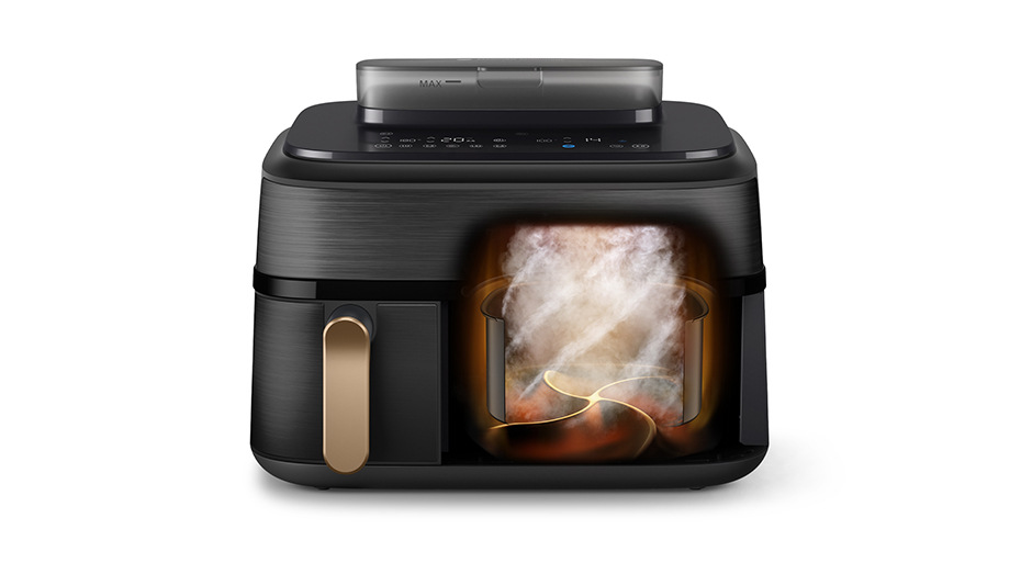 Fritéza horkovzdušná Philips NA552/00 Airfryer dual basket s párou 9 l, černá