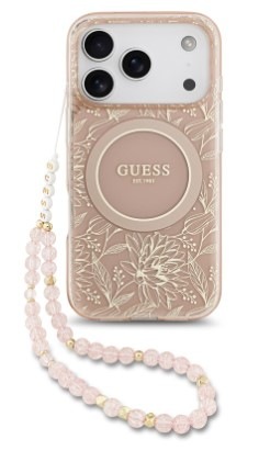 Kryt na mobil Guess IML Flowers Allover Strap MagSafe na Apple iPhone 17 Pro růžový Kryt na mobil Guess IML Flowers Allover Strap MagSafe na Apple iPhone 17 Pro v růžové barvě