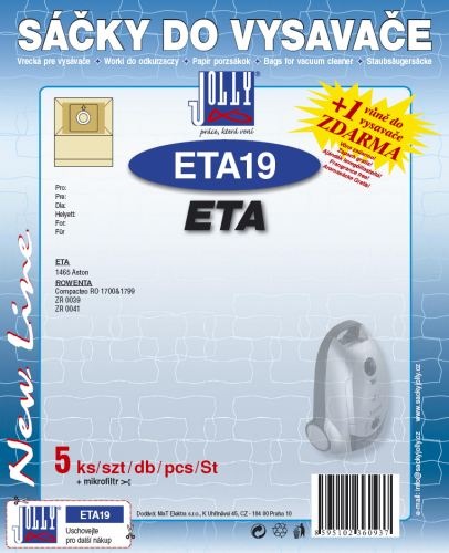 Sáčky Jolly do vysavače ETA a Rowenta v počtu 5 ks, snadná instalace