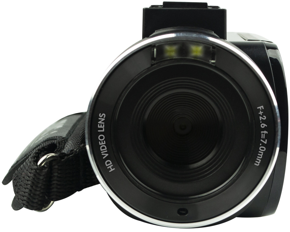 	Detail objektivu videokamery AgfaPhoto CC2700 s LED přisvětlením.