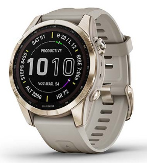 Chytré hodinky Garmin fenix 7S Sapphire Solar - Titan Cream Gold/Sand Silicone Band