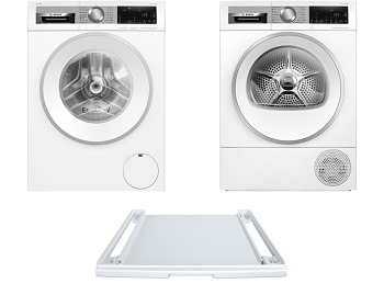 Set Bosch pračka WGG244F9BY + sušička WQG24591BY + mezikus WTZ27400