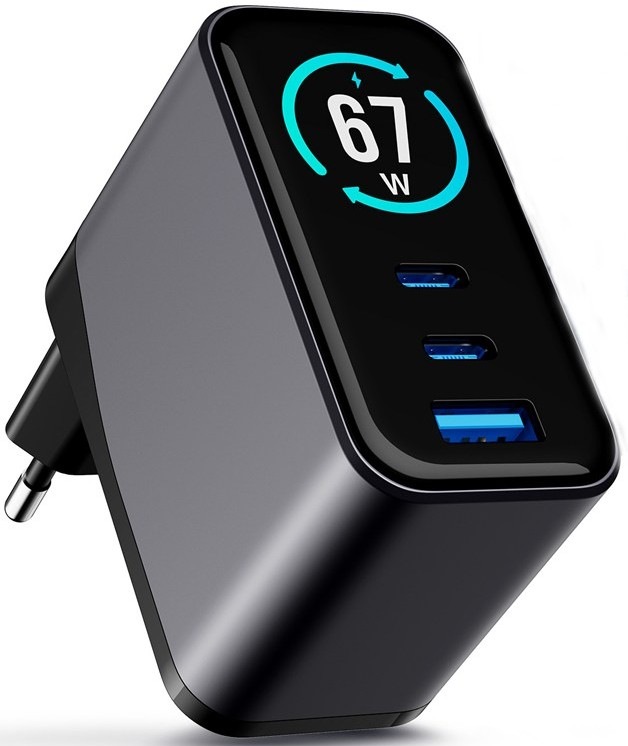 Nabíječka do sítě 3mk InCharge Lumin PD 67W QC4+ PPS AFC FCP SCP 1A2C TFT Display v černé barvě