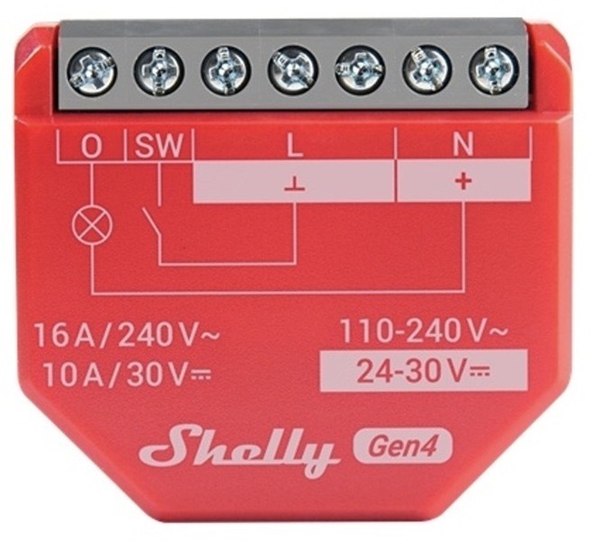 Modul Shelly pro multiprotokolové připojení, Wi-Fi, Bluetooth i Zigbee, červená barva