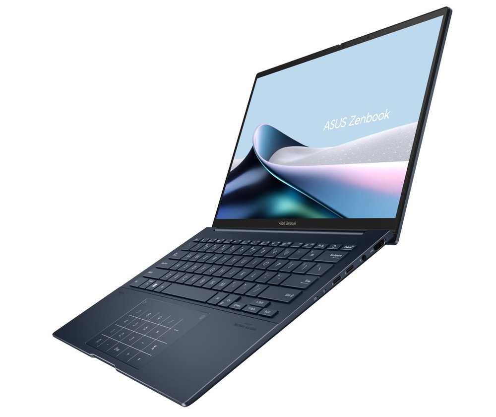 Otevřený notebook na 170° Asus Zenbook 14 zboku