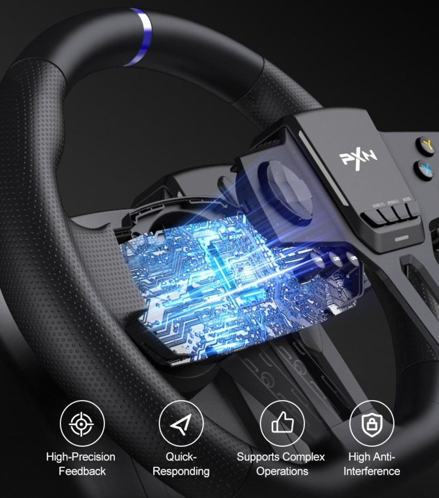 Volant PXN V900 Gen2 Bundle, PC, Switch, PS3/4, Xbox One/X/S series černý PXN V900 Gen2 Bundle je přesný díky magnetickému snímání pohybu