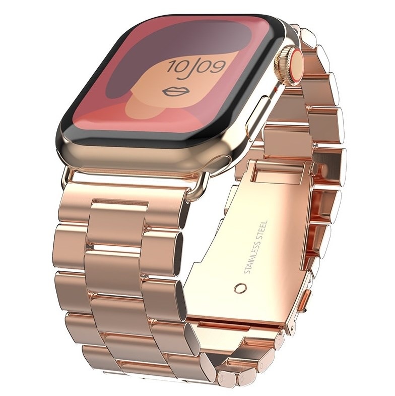 Řemínek Swissten na Apple Watch, kovový, 42/44/45 mm růžový/zlatý