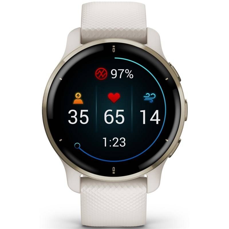 Chytré hodinky Garmin Venu 2 Plus - Cream - Gold/White Silicone Band