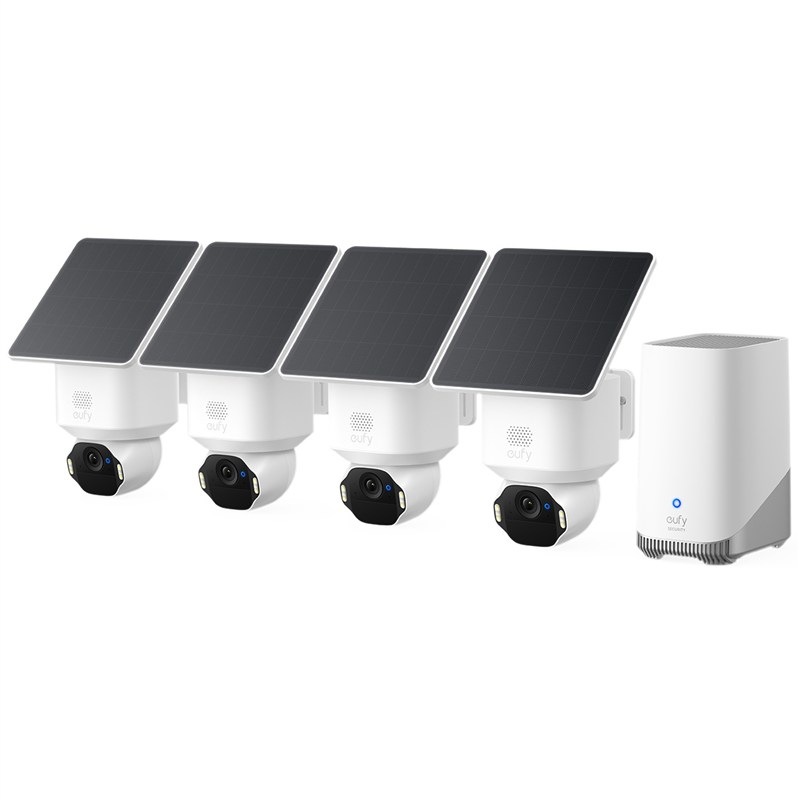 Sada IP kamery Anker eufy E42 obsahuje 4 bezpčnostní kamery a centrální jednotku HomeBase 3