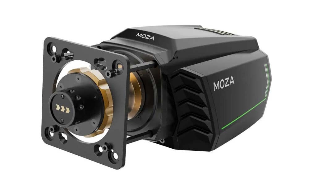 Adaptér Moza Racing Stalks Adapter Plate - RS065 ocel Záběr herní základny pro volant s nasazeným adaptérem pro uchycení multifunkčních páček.