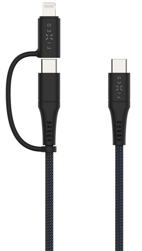 Kabel FIXED USB-C/USB-C a Lightning, PD, 60W, MFi, 1,2m šedý