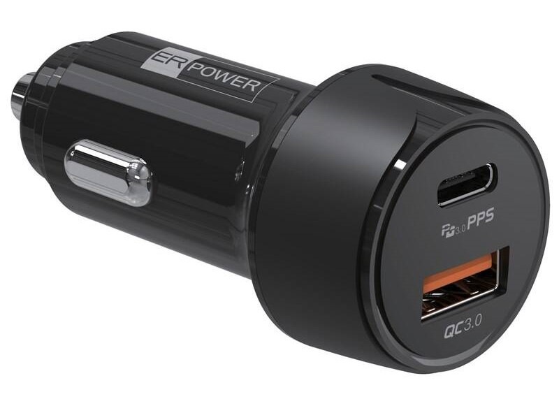 Adaptér do auta ERPOWER USB-C, USB-A, 30W černý