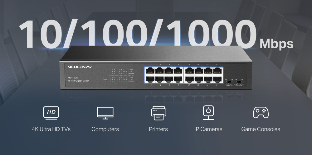 Switch Mercusys MS116GS, 16 port, Gigabit černý