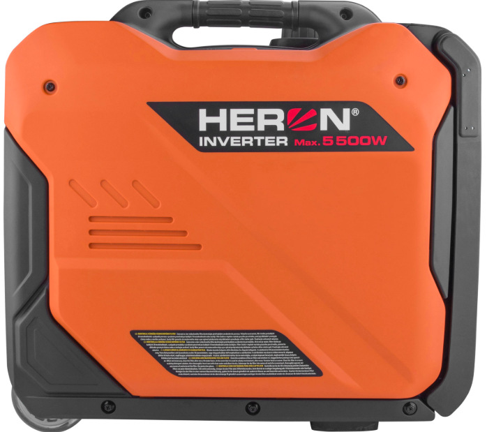 Boční strana invertorové elektrocentrály HERON 8896227 s označením výkonu Max. 5500 W