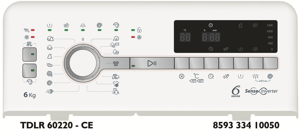 Pračka Whirlpool TDLR 60220 bílá Přehledný ovládací panel
