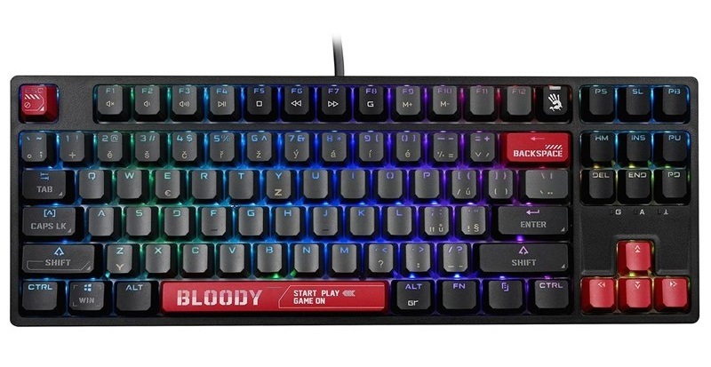 Klávesnice A4Tech Bloody S87 TKL, Red Switch, USB, CZ/SK layout černá
