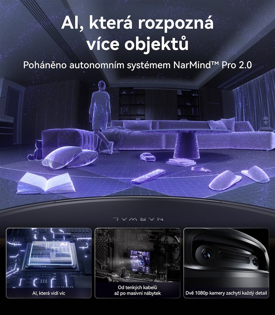 Robotický vysavač Narwal Flow 2 X30 černý Vysavač Narwal pracuje s umělou inteligencí