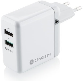 Nabíječka do sítě GoGEN ACHQ 203, 2x USB, 2,4A s funkcí rychlonabíjení QC 3.0, 18 W bílá GoGEN ACHQ 203