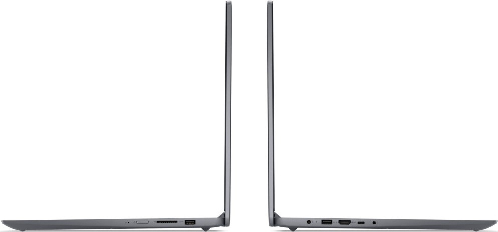 Boční pohled na štíhlou konstrukci notebooku Lenovo a konektory na obou stranách