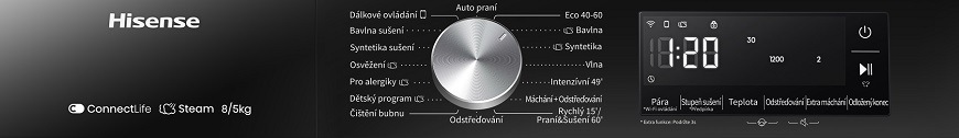 Pračka se sušičkou Hisense WD3S8043BB3, černá, ovládací panel v češtině