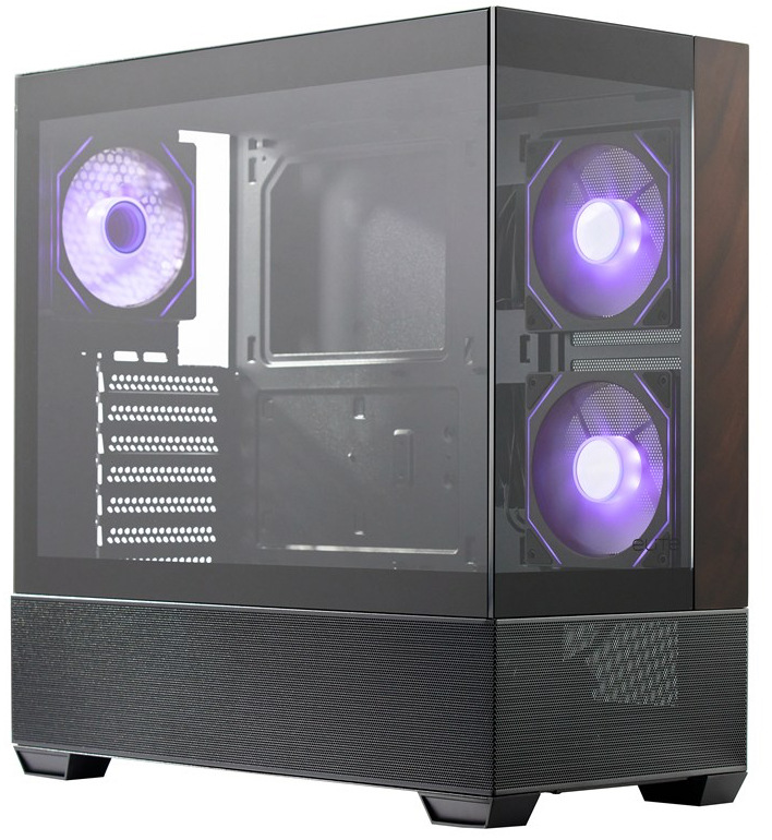 Počítačová skříň se svítícími RGB ventilátory.
