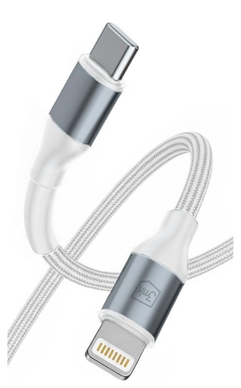 Nabíjecí kabel 3mk s konektory USB-C a Lightning, bílá barva