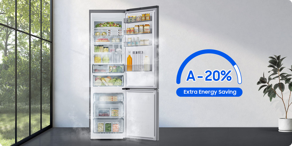 Chladnička s mrazničkou Samsung RB38C7AGWS9/EF stříbrná Infografika - 20% úspora energie
