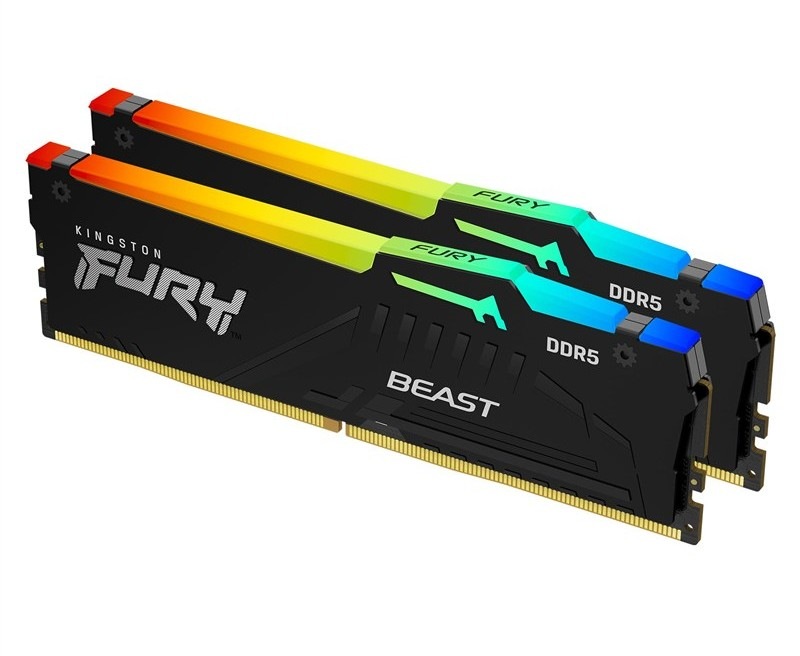 Paměť RAM Kensington FURY Beast RGB 128 GB, (2× 64 GB) DDR5, 5 600 MHz CL36, černá barva.
