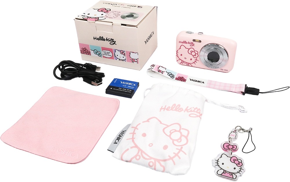 Digitální fotoaparát Yashica x Hello Kitty DZ-100 růžový Fotoaparát Yashica x Hello Kitty DZ-100 s příslušenstvím