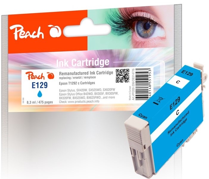 Inkoustová náplň Peach Epson 129, T1292, 475 stran - azurová