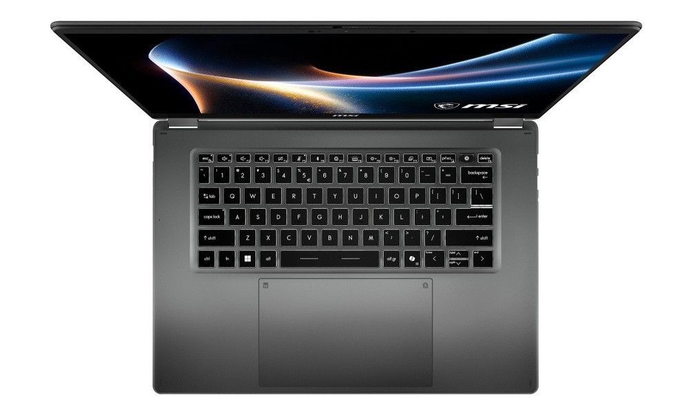 Notebook MSI Prestige 16 Flip AI+ C3MTG-262CZ černý Pohled shora na klávesnici notebooku MSI Prestige 16 Flip AI+ C3MTG-262CZ