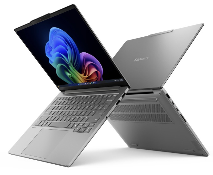 Notebook Lenovo IdeaPad Pro 5 14IAH10 šedý Lenovo IdeaPad Pro 5 14IAH10 ve dvou polohách s pohledem na displej, klávesnici a spodní část