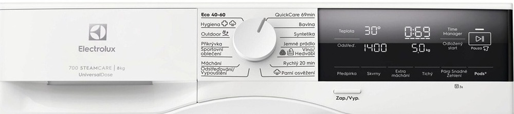 Pračka Electrolux Série 700 EW7F3684SUC bílá Ovládací panel pračky Electrolux EW7F3684SUC 700 SteamCare UniversalDose