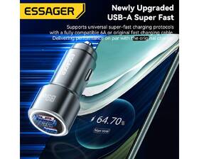 Adaptér do auta Essager USB-A, USB-C super rychlá 89W černý

 obrázek produktu 1 z 4