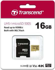 Paměťová karta Transcend 500S microSDHC 16GB UHS-I U3 (Class 10) (95R/60W) + adapter 

 obrázek produktu 1 z 1