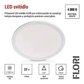 Stropní svítidlo EMOS FLORI, kruh 42cm, 22W, 2200lm, neutrální bílá bílá barva
