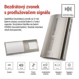 Zvonek bezdrátový EMOS P5763N na 3× AA, s možností prodloužení signálu stříbrný

 obrázek produktu 10 z 15