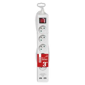 Kabel prodlužovací EMOS 5x zásuvka + 2x USB, 3m bílý

 obrázek produktu 2 z 3