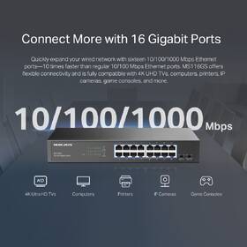 Switch Mercusys MS116GS, 16 port, Gigabit černý

 obrázek produktu 4 z 13