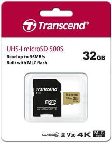 Paměťová karta Transcend 500S microSDHC 32GB UHS-I U3 (Class 10) (95R/60W) + adapter 

 obrázek produktu 1 z 1