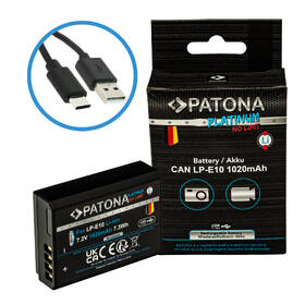 Baterie PATONA pro foto Canon LP-E10 1020mAh Li-Ion Platinum, USB-C černá

 obrázek produktu 1 z 4