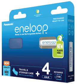 Baterie nabíjecí Panasonic Eneloop AAA, HR03, 800mAh, Ni-MH, blistr 4ks + Cestovní pouzdro na 4ks nabíjecích baterii 

 obrázek produktu 1 z 4