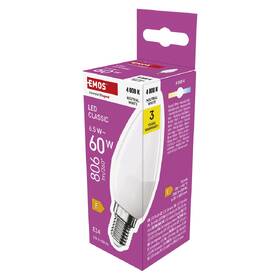 Žárovka LED EMOS Classic Candle, 6,5 W, 806lm, E14, neutrální bílá 

 obrázek produktu 5 z 13