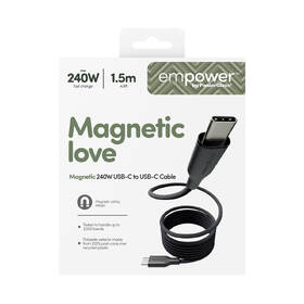 Kabel PanzerGlass empower USB-C/USB-C, 240 W, magnetický, 1,5m černý

 obrázek produktu 6 z 6