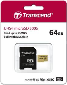 Paměťová karta Transcend 500S microSDXC 64GB UHS-I U3 (Class 10) (95R/60W) + adapter 

 obrázek produktu 1 z 1