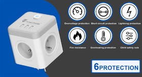 Rozbočovací zásuvka Viking ACT43S, 4× zásuvka 230V, 3× USB bílá barva
